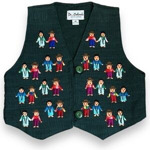 De Colores Kids Guatemala Green Embroidered Vintage Kids Vest size Medium